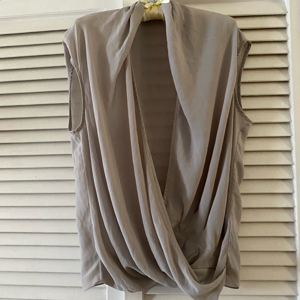 Helmut Lang Soft Gray Faux Wrap Twist Top Medium - image 3